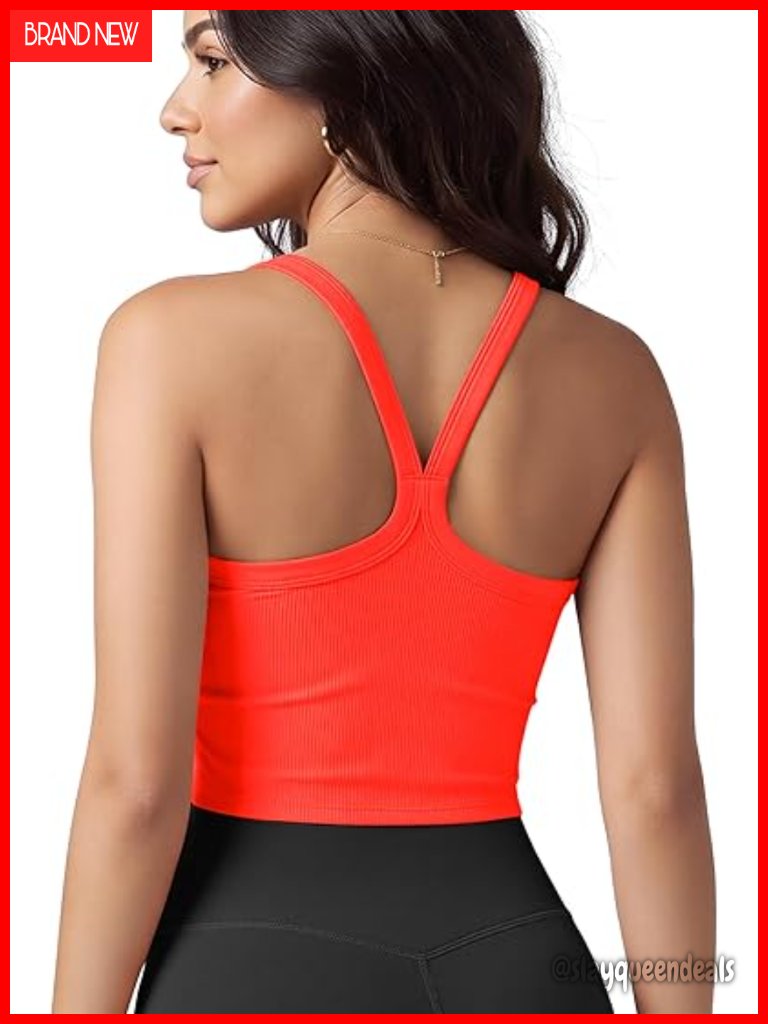 Seamless Crop Cami Wide Scoop Neck Racerback Ribbed Soft Open Tank Top